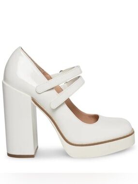 Steve Madden White Patent Mary Jane Double-Strap Block Heels